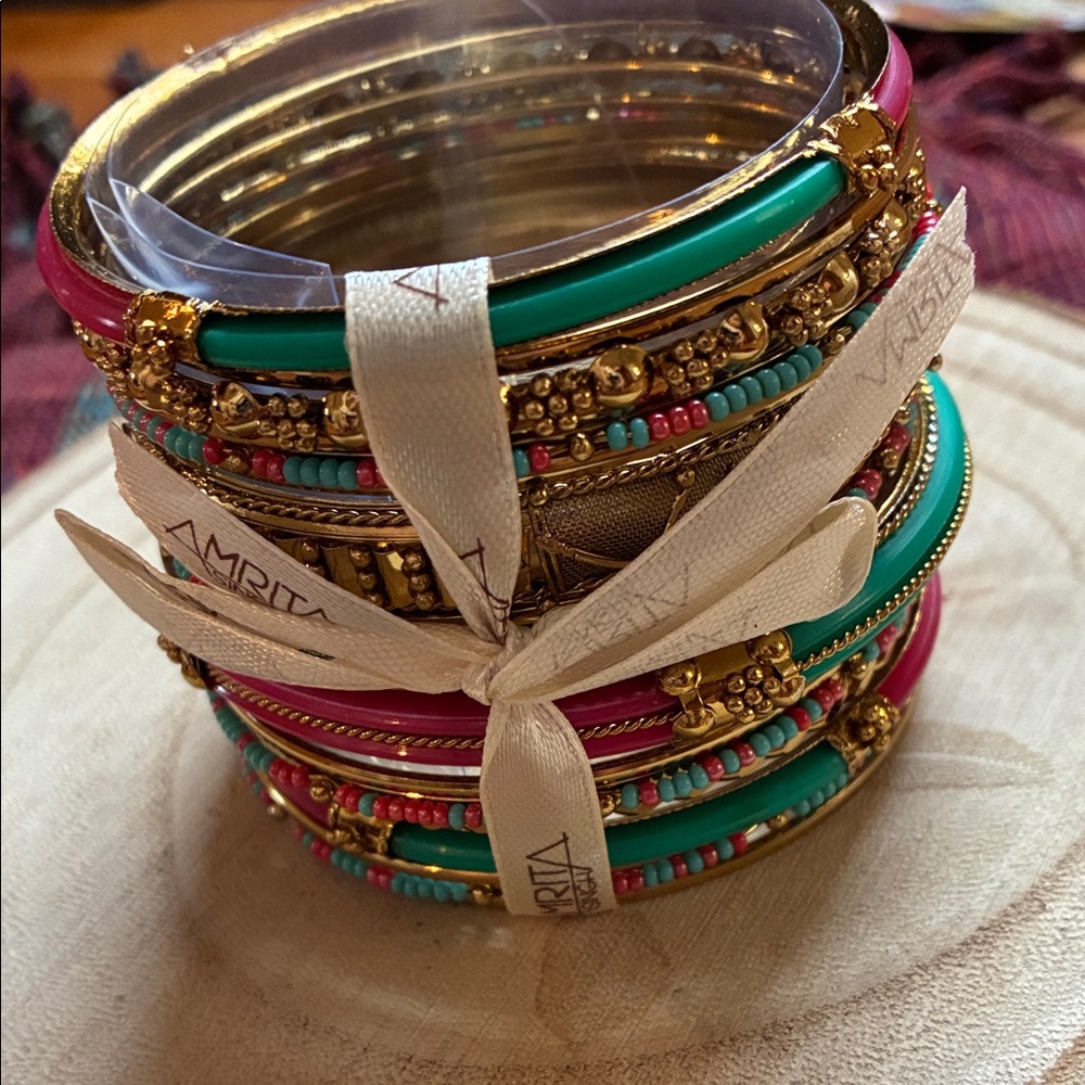 Amrita Singh Gold, Pink, and Green Bangles Set
